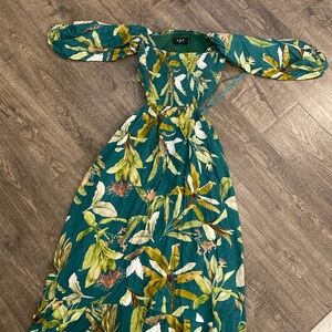 O.P.T Women’s Flower Green Jungle Linen Dress Size M
